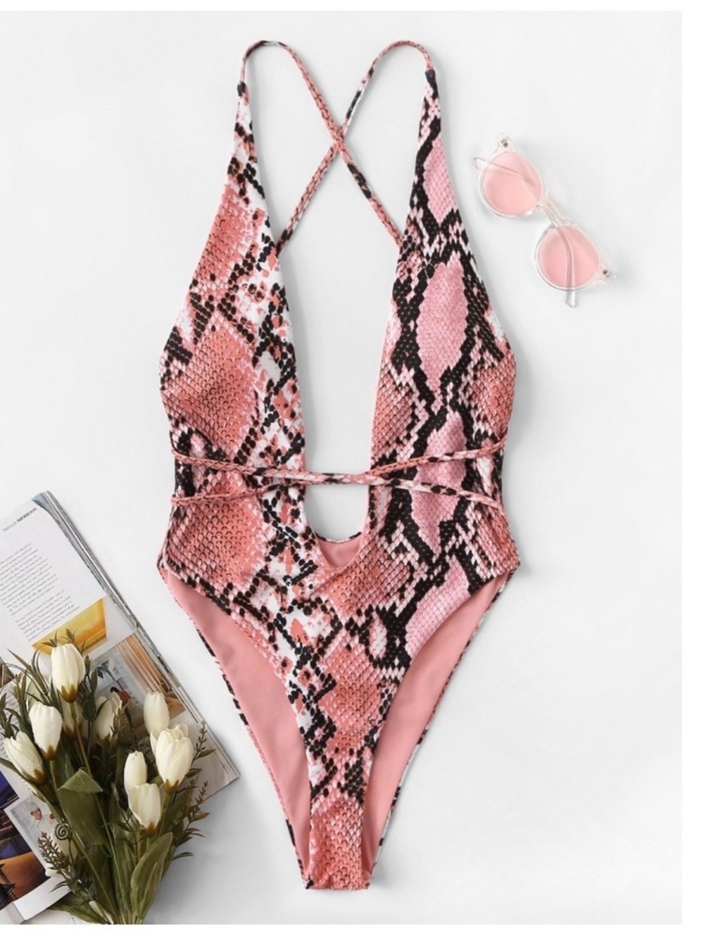 Pink snakeskin Print one piece swimsuit